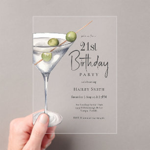 Martini Cocktail Theme 21st Birthday Party Acrylic Invitations