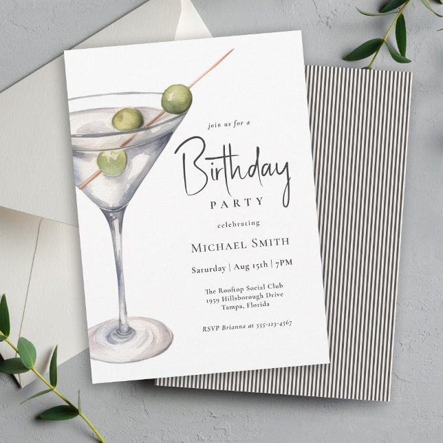 Martini Cocktail Theme Birthday Party Invitation (Available as printed or paperless digital download!)