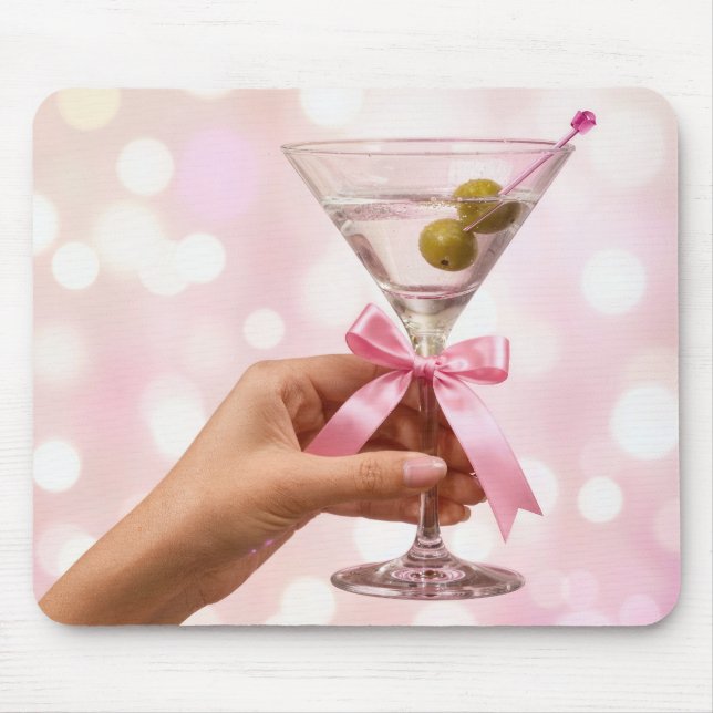 Martini Cocktail with Pink Satin Bow Mouse Pad (Front)