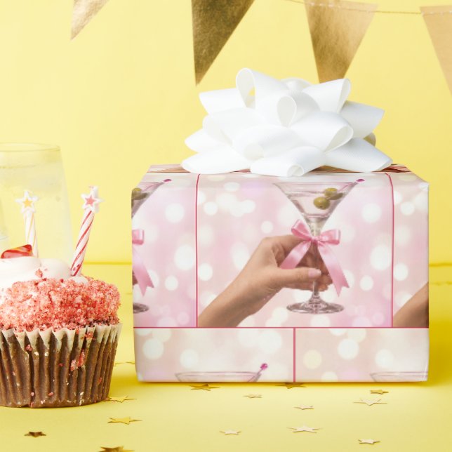 Martini Cocktail with Pink Satin Bow Wrapping Paper (Birthday Party)