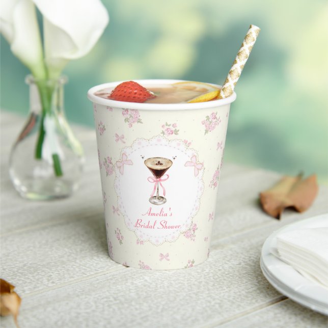 Martini Coquette Bow Bridal Shower Paper Cups (Insitu)
