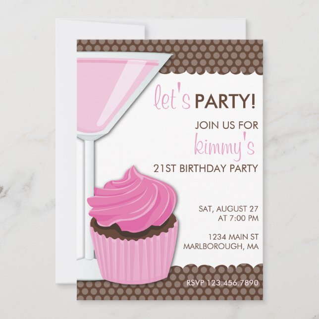 Martini & Cupcake 21st Birthday Invitation (Front)