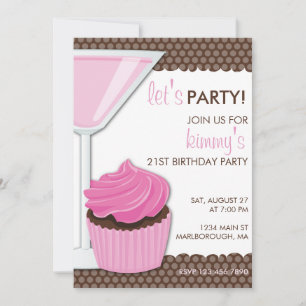 Martini & Cupcake 21st Birthday Invitation