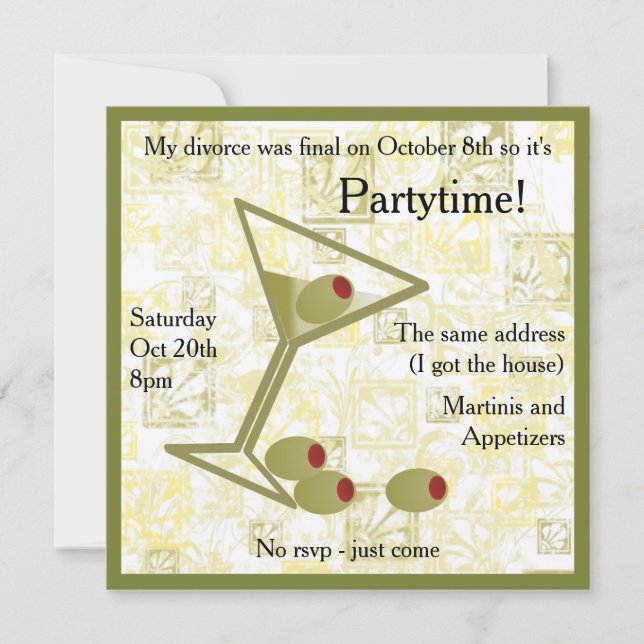 Martini Divorce Party Invitation (Front)