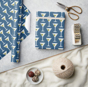 Martini Drinks On Blue Wrapping Paper