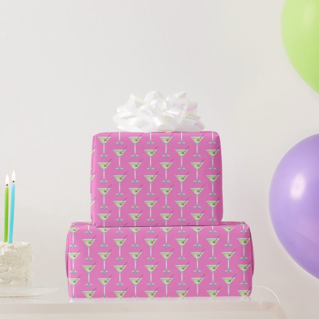 Martini Drinks On Pink Wrapping Paper (Party Gifts)