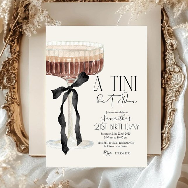 Martini Espresso Tini Bit Older Bow Birthday Party Invitation (Creator Uploaded)