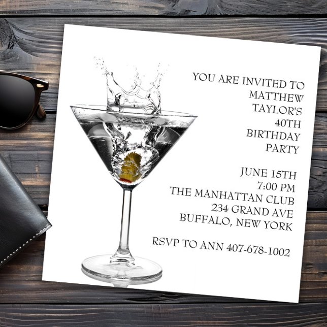 Martini Glass Birthday Party Invitation (Martini party and event invitation. Any event martini invitation. )