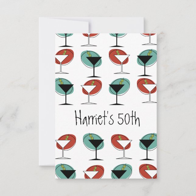 Martini glass design birthday or party invitation (Front)