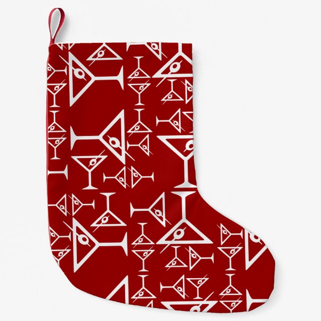 Martini Glass Design Retro Martinis Pattern Red Small Christmas Stocking (Front)