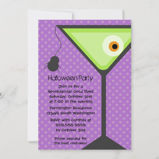 Martini glass eyeball Halloween party invitation (Front)