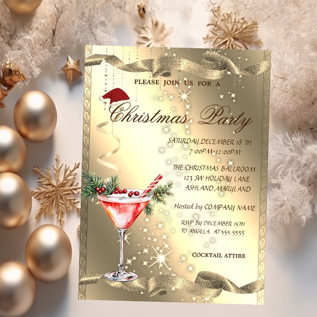 Martini Glass Gold Sparkle Corporate Christmas  Invitation (Creator Uploaded)