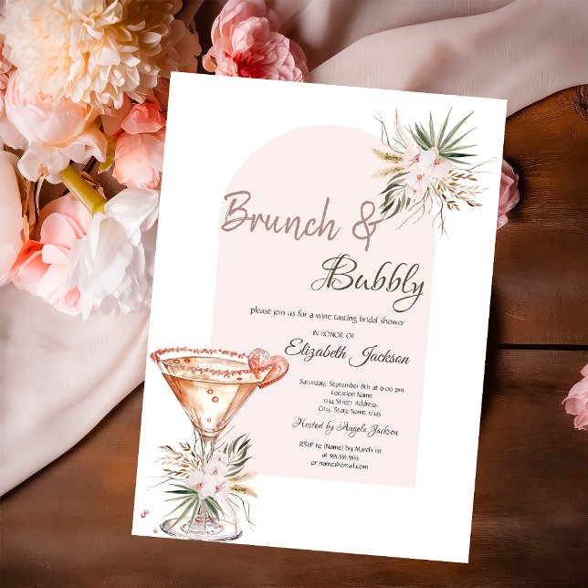 Martini Glass Heart Boho Flowers Brunch & Bubbly Invitation (Creator Uploaded)