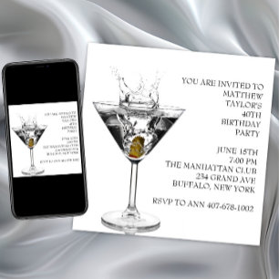 Martini Glass Mans Birthday Party Invitation