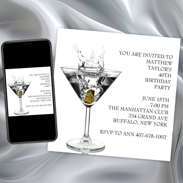 Martini Glass Mans Birthday Party Invitation (Martini Glass Mans Birthday Party Invitation. Martini invitation for any event or occasion.)