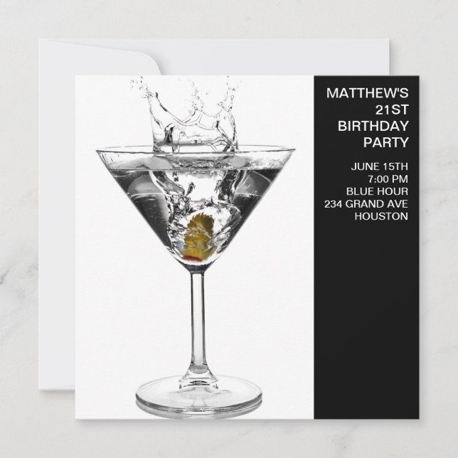 Martini Glass Mans Birthday Party Invitation (Front)