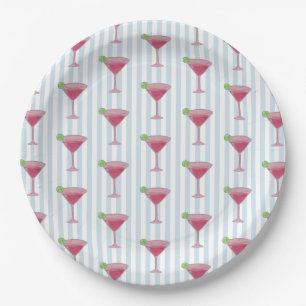 Martini Glass Painting Nautical Blue Stripe Paper Plate
