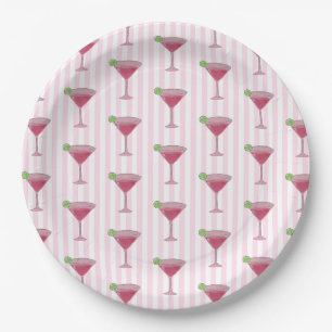 Martini Glass Painting Nautical Pink Stripe Paper Plate