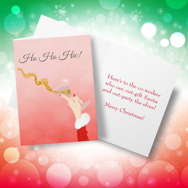 Martini Glass Spilling Christmas Glitter Co Worker Card (Festive Co-worker Card: Cheers to Laughter and Merry Celebrations!)