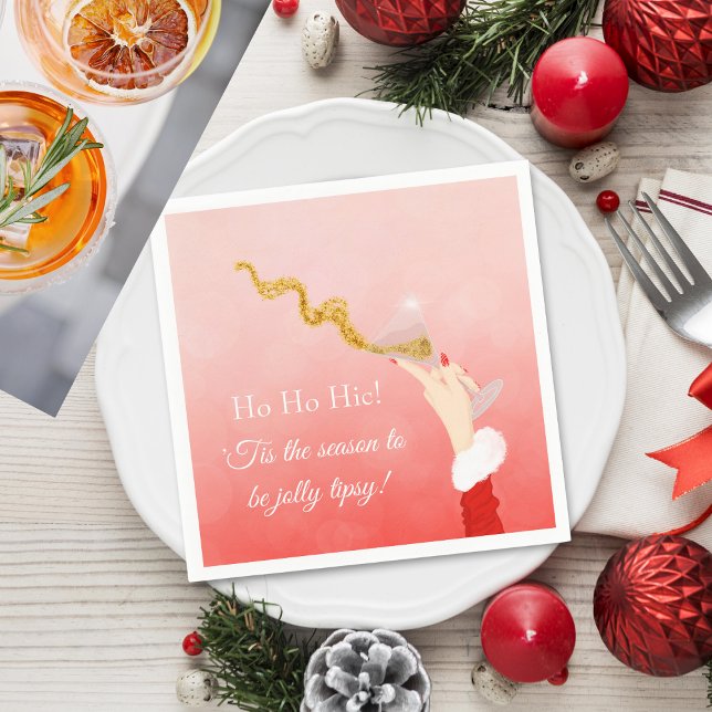 Martini Glass Spilling Christmas Glitter Party Napkin (Napkin: Customize and Embrace the Festive Merriment with Vibrant Martinis!)