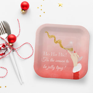 Martini Glass Spilling Christmas Glitter Party Paper Plate