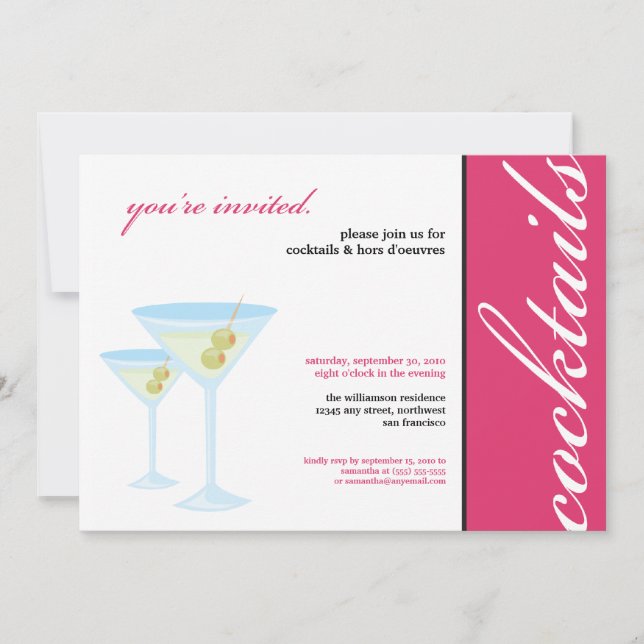 Martini Glasses Cocktail Party Invitation (pink) (Front)