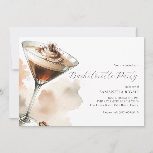 Martini Horizontal Bachelorette Party invitations (Front)