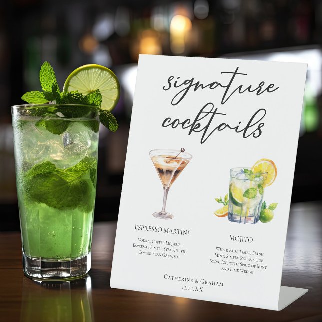 Martini Mojito Signature Cocktails Wedding Menu Pedestal Sign (Creator Uploaded)