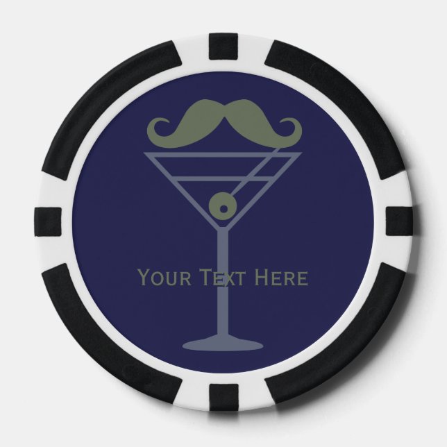 Martini Mustache custom poker chips (Front)