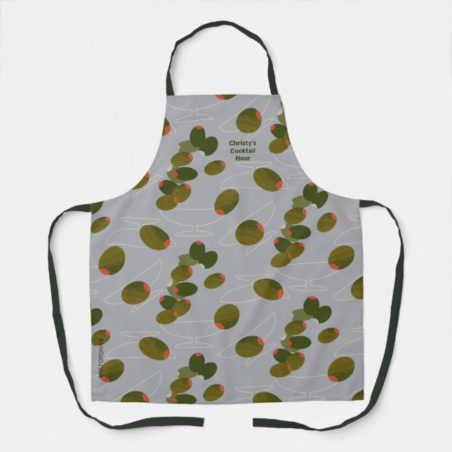 Martini Olives with glasses (customise name) Apron (Front)