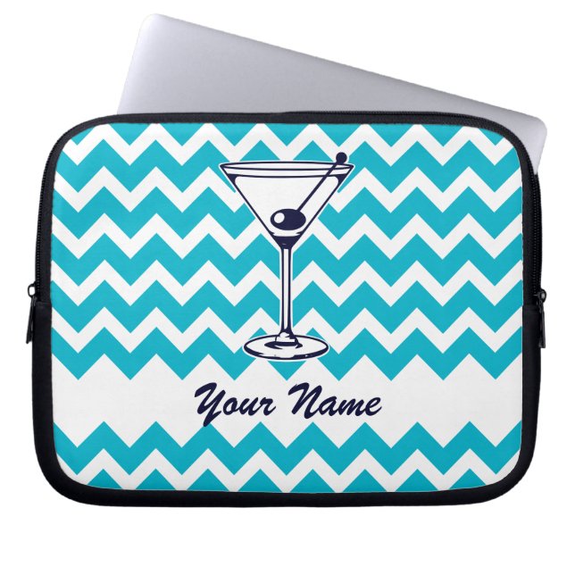 Martini Pictogram with Blue Chevron Pattern Laptop Sleeve (Front)