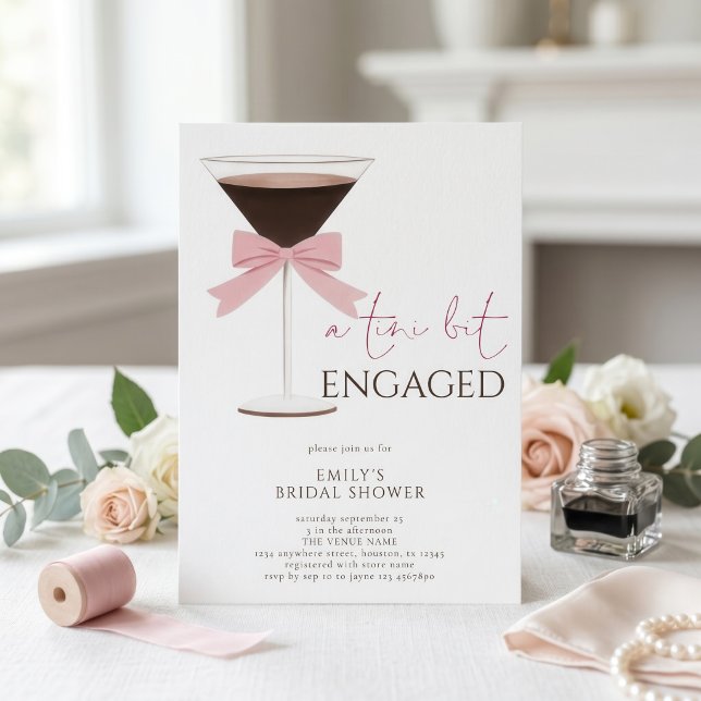 Martini Pink Bow Tini Bit Engaged Bridal Shower Invitation (Creator Uploaded)