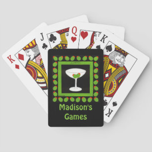 Martini Retro Drink Art Green Olives Name Custom Playing Cards