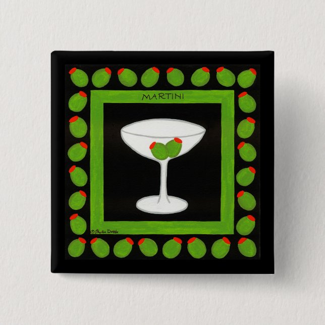 Martini Retro Drink Green Olives Black Badge (Front)