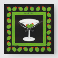 Martini Retro Drink Green Olives on Black