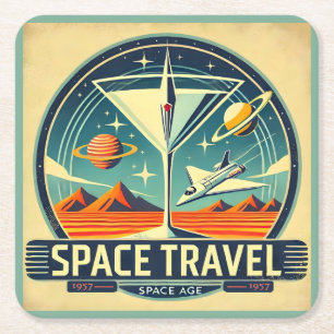 Martini Space Travel 1957 New Worlds Logo Square Paper Coaster
