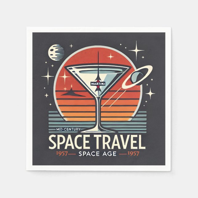 Martini Space Travel 1957 Space Age Logo Napkin (Front)