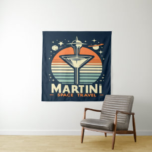 Martini Space Travel Lift Off Logo Tapestry