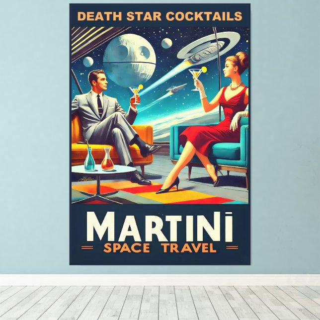 Martini Space Travel Posters Death Star Cocktails Canvas Print (Insitu(Wood Floor))