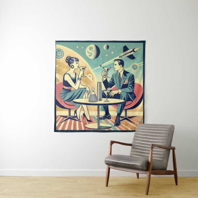 Martini Space Travel Posters Flight Crew Tapestry (In Situ)