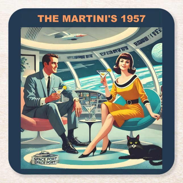 Martini Space Travel Posters The Martini's 1957 Square Paper Coaster (Front)