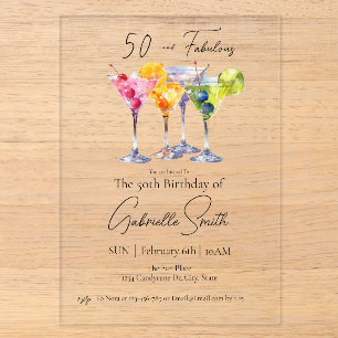 Martini themed 50th Womens Birthday Fabulous Acrylic Invitations