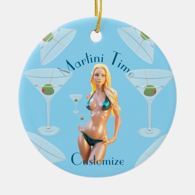Martini time Bikini Babe Thunder_Cove  Ceramic Tree Decoration (Front)