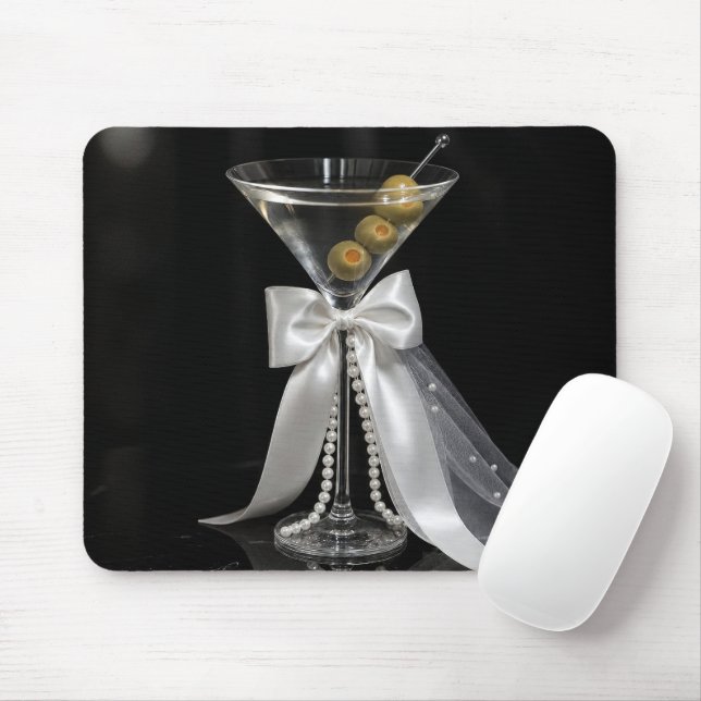 Martini with a Bridal Veil and Pearls Mouse Pad (With Mouse)
