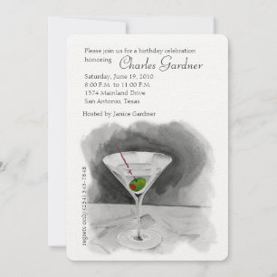 Martini with an Olive Birthday Invitation