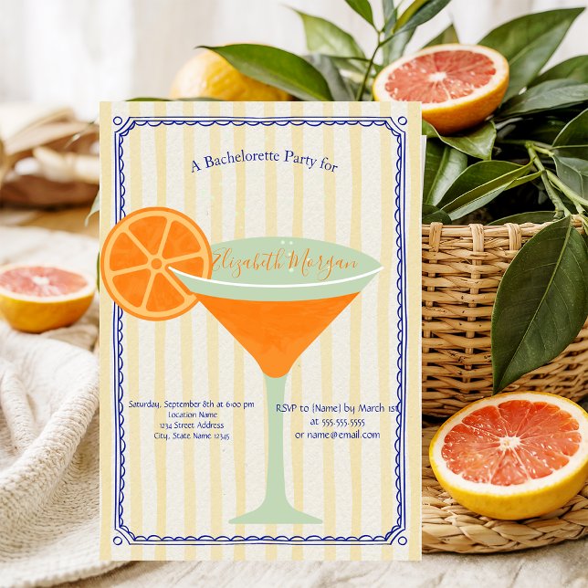 Martini Yellow Stripes Bachelorette   Invitation (Creator Uploaded)