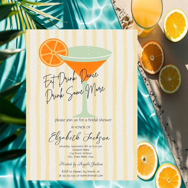  Martini Yellow Stripes Bridal Shower Invitation (Creator Uploaded)