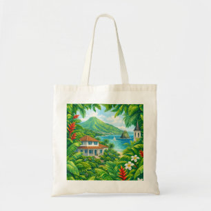 Martinique Caribbean Tropical Village Volcano Tote Bag