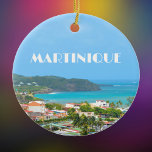Martinique harbour photo ceramic tree decoration<br><div class="desc">Martinique West Indies island photo showing the harbour with buildings and mountains. The name Martinique is in a vintage deco font.</div>