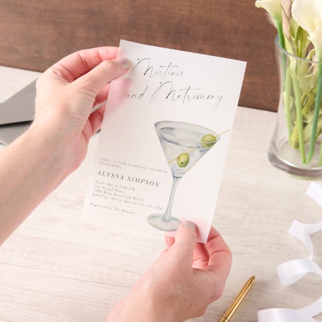 Martinis and Matrimony Bridal Shower Vellum Invitations (Handheld)